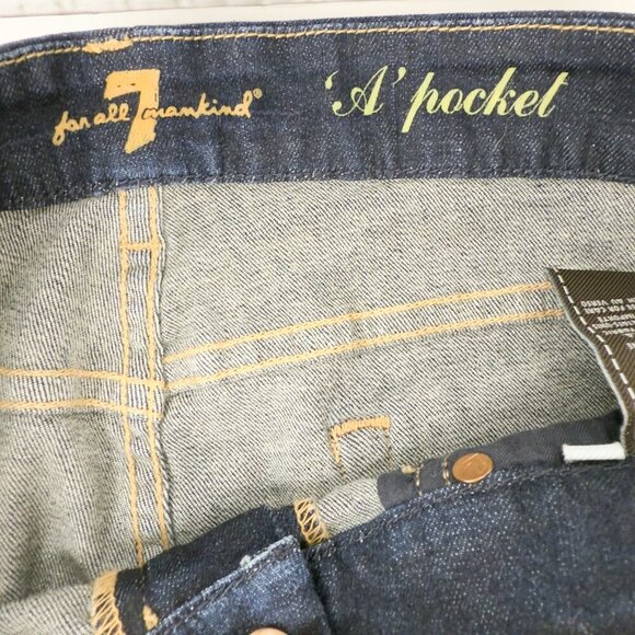 7 FOR ALL MANKIND NWT Western Flare Bootcut Whiskered Denim Dark Blue Jeans 32 - Picture 4 of 6